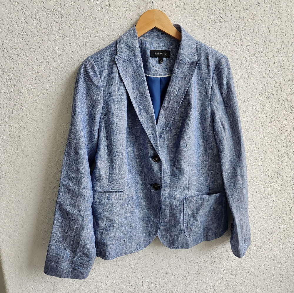 Talbots Chambray Blue Linen 2 Button Lined Blazer… - image 7